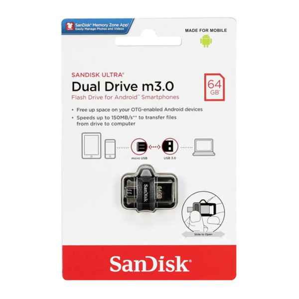 فلش مموری سندیسک Sandisk dual drive 64Gb