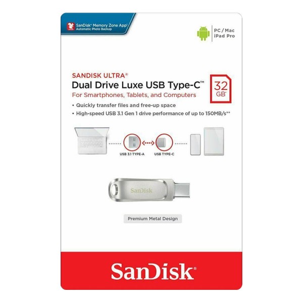 فلش مموری سن دیسک Sandisk Dual Drive Luxe USB Type-C 32Gb